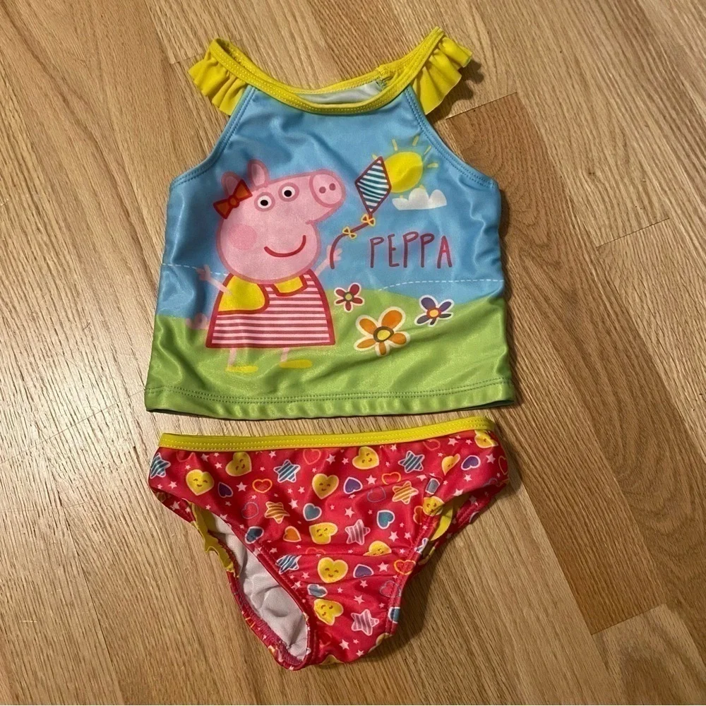 Peppa Pig 2 Piece Swimsuit Bikini 4T Pink Blue